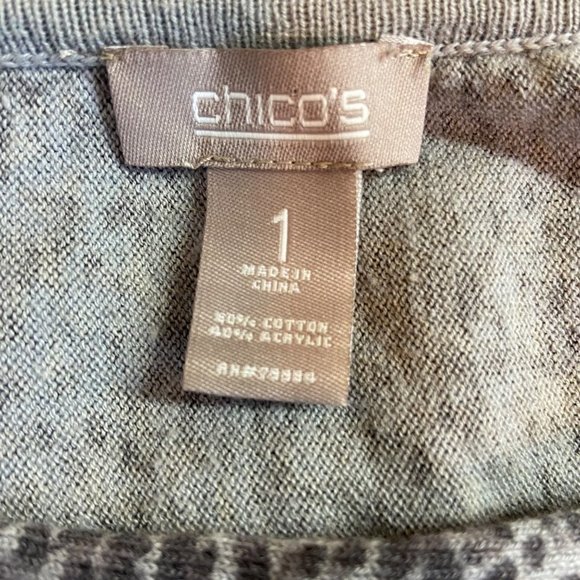 Chico's Cheetah Print Crew Neck Long Sleeve Soft Knit Pullover Womens Size 1 - Picture 4 of 5